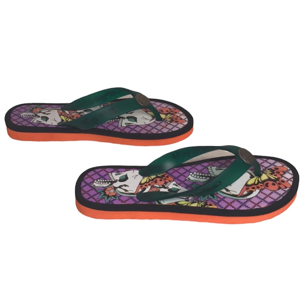 Ed Hardy Butterflies & Skulls Flip Flops Sandals Size 5 NEW - Picture 4 of 14